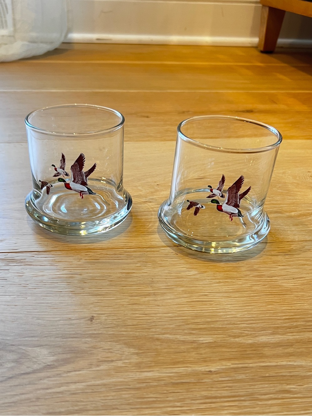 Vintage Avon Flying Mallard Duck Rocks Glasses Set of 2 Heavy Whiskey Glasses